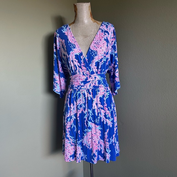 Lilly Pulitzer Pink and Blue Patterned women’s Dress w/attached shorts Sz M - Picture 1 of 9